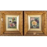 19th English school, a pair of floral studies, oil on canvas, unsigned, mounted in gilt moulded