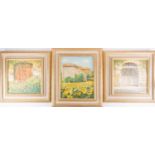 Chris Wild (b.1945) British, three oils on canvas, titled 'Sunflowers Near Beaulieu, France', (31.