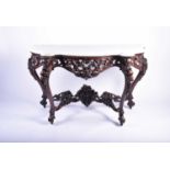 A 19th century Continental mahogany console table with marble top, serpentine fronted with pierced