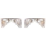 A pair of contemporary marble and iron console tables, 20th century, the variegated rectangular