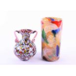 A Murano AVeM 1950's multicolour glass cylindrical vase, 22.5 cm high, together with a Murano