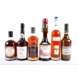 Six 70cl bottles of assorted spirits, comprising: Chateau du Breuil Calvados, Louis Royer Cognac
