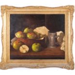Ken Moroney (1949-2018) British, 'Still Life with Apples', oil on canvas, signed and dated 1976,