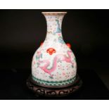 A Chinese five dragon mallet shape vase, the everted rim with ruyi head border above five polychrome