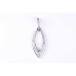 A diamond pendant, the eliptical white metal openwork pendant, pave set with brilliant cut diamonds,