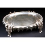 A Spanish silver lobster serving dish, 20th century, of oval form with gadrooned border, supported