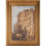 Manner of Samuel Prout, a 19th century Venetian townhouse, lithographic print, figures on the