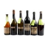 Six bottles of assorted vintage wine and spirits, comprising: Vino Ponzano 1913, Vino Bianco 1904,