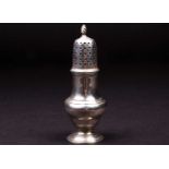 A George III silver sugar caster, London 1770 by Robert Peaston, of baluster form with flame finial,