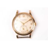 A 1961 International Watch Company 9ct gold mechanical wristwatch, the silvered dial with gilt
