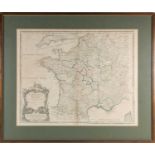 Le Royaume de France, a 1750 engraved map, hand coloured in outline, Robert de Vaugondy, 50 cm x