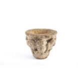 A French Medieval carved stone mortar, 13th/14th century or later, of tapering cylindrical form,