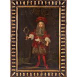 18th century school, a full length portrait of a nobleman in elaborate red tasselled costume,