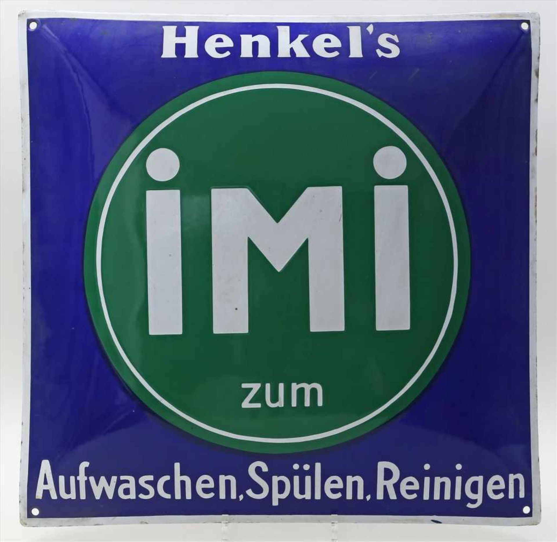 Emailschild "Henkel's iMi zum Aufwaschen, Spülen, Reinigen".<