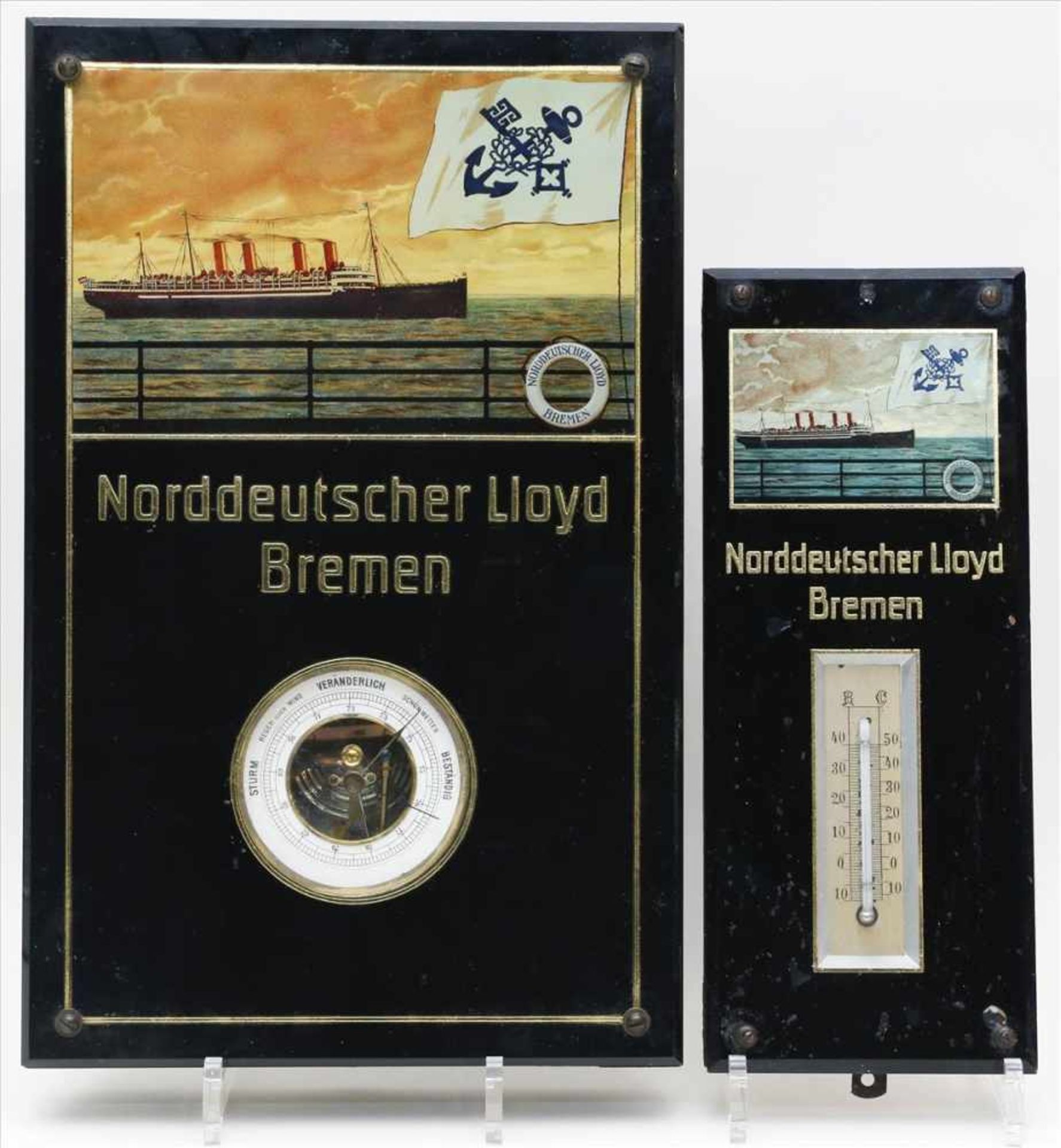 2 Glaswerbetafeln, Norddeutscher Lloyd Bremen.