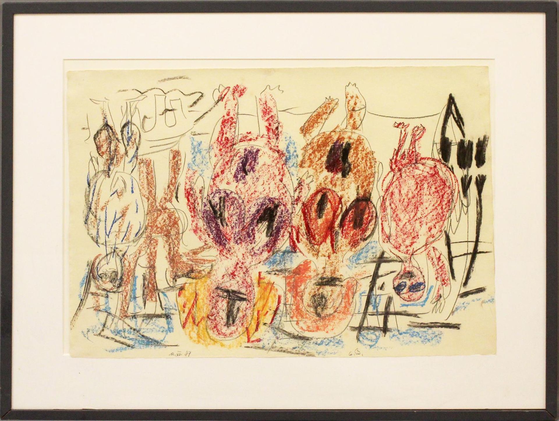 Baselitz, Georg (geb. 1938 Deutschbaselitz)"o.T." (Vier abstrakte Figuren), so verso auf