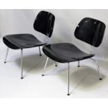 Eames, Charles und RayPaar LCM-Lounge-Chairs. Verchromtes Stahlrohr (teils korrodiert) mit schwarz