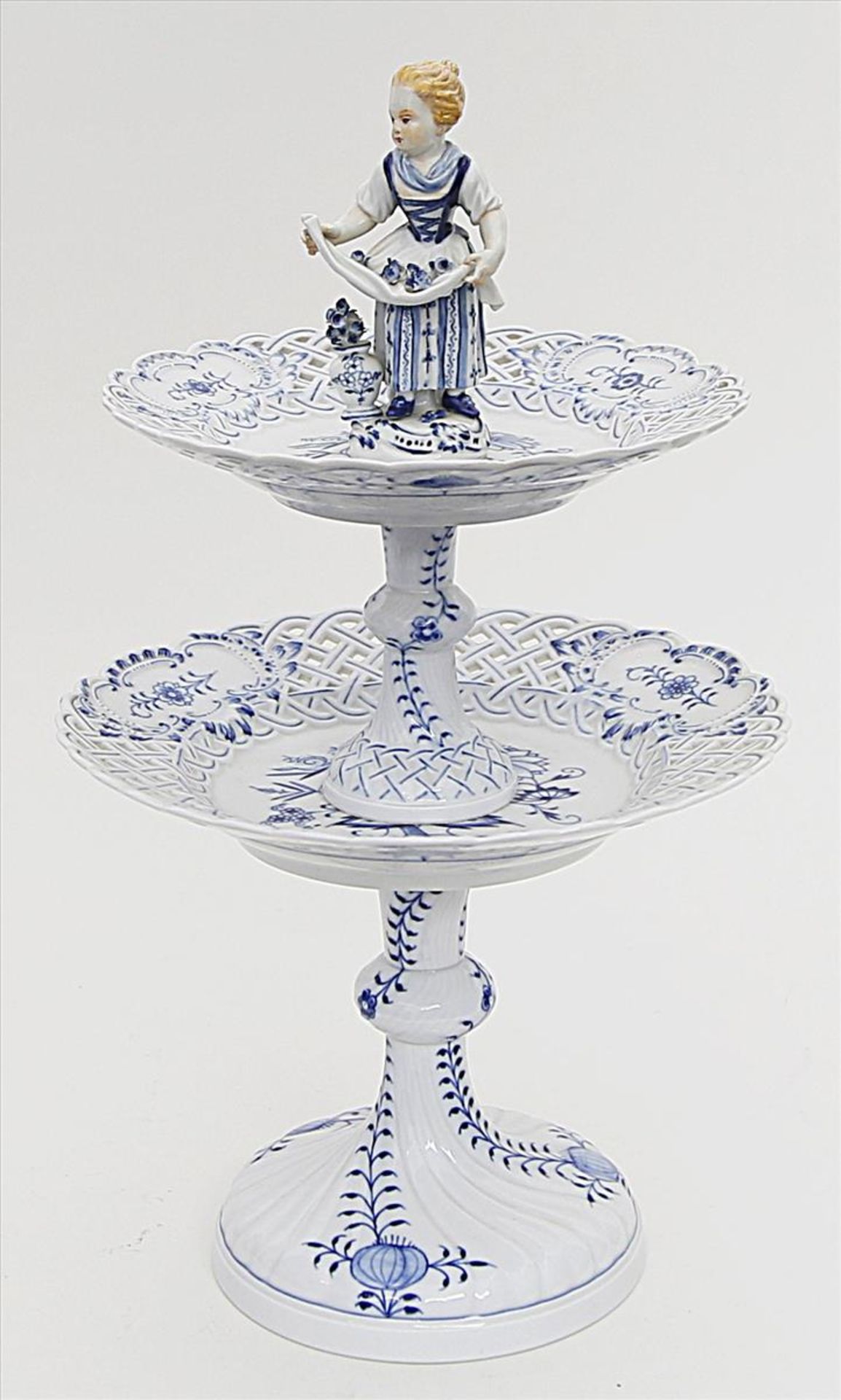 Tafelaufsatz (Etagere), Meissen.Blaues Zwiebelmuster. Gewundene Balusterschäfte, Schalen mit - Bild 2 aus 2