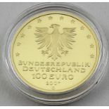 BRD, 100 Euro 2007 "UNESCO Welterbe Hansestadt Lübeck".999,9/1000 GG, 15,55 g. stgl. in Münzkapsel