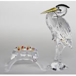 Zwei Vogelskulpturen "Lovebirds" und "Airone", Swarovski.Farbloses, geschliffenes Kristall, mit