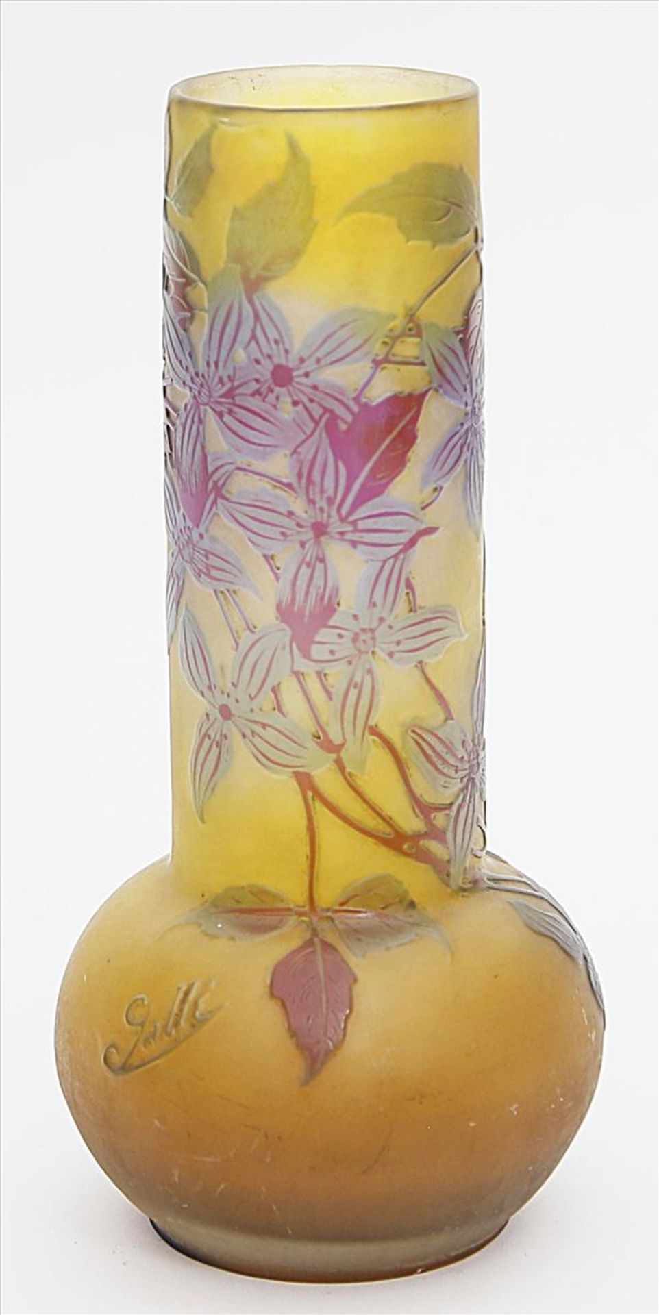 Gallé, Emille (1846 Nancy 1904), WerkstattJugendstil-Vase in Keulenform. Farbloses, matt geätztes - Bild 2 aus 2