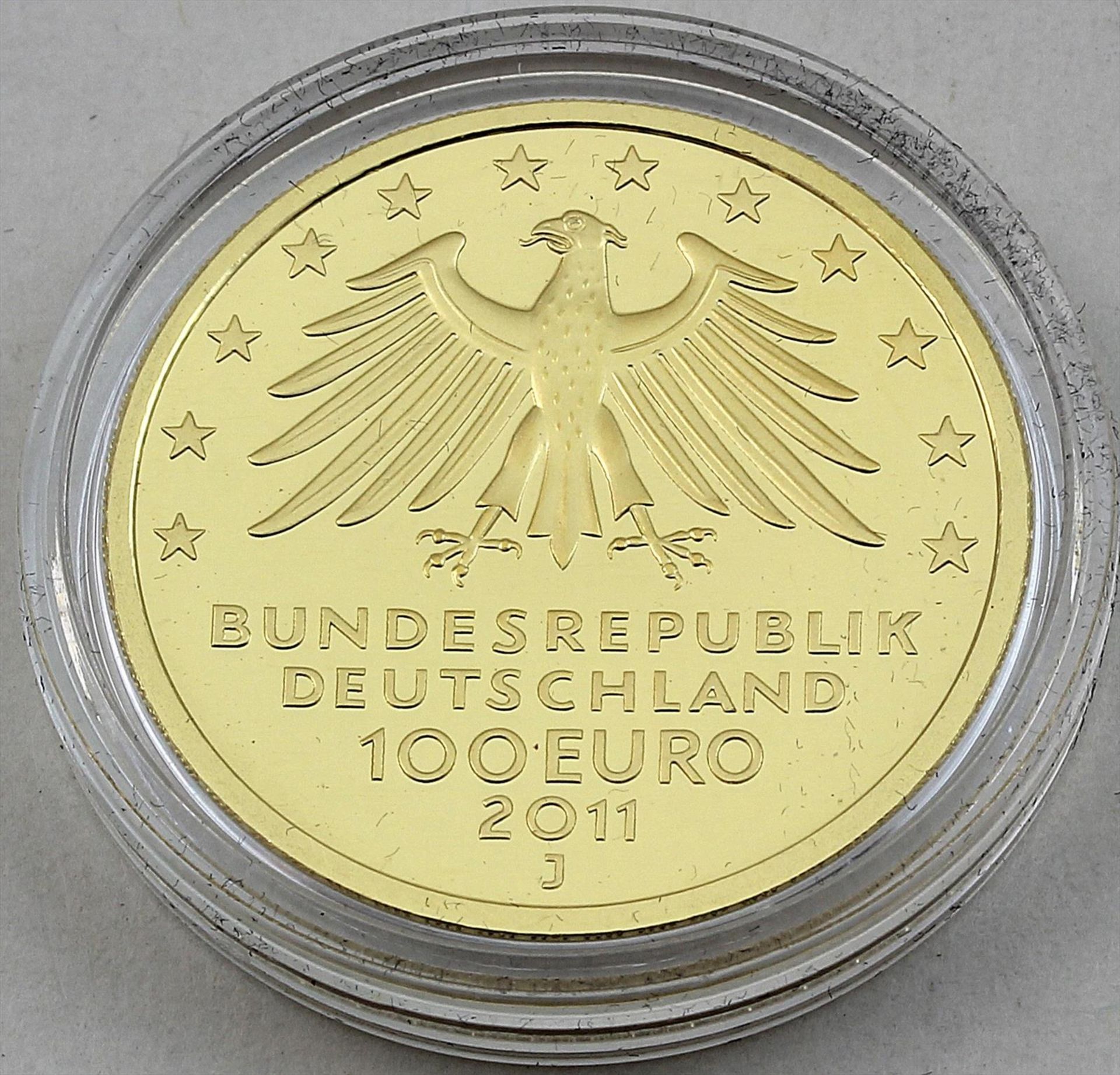 BRD, 100 Euro 2011 "UNESCO Welterbe Wartburg".999,9/1000 GG, 15,55 g. stgl. in Münzkapsel und