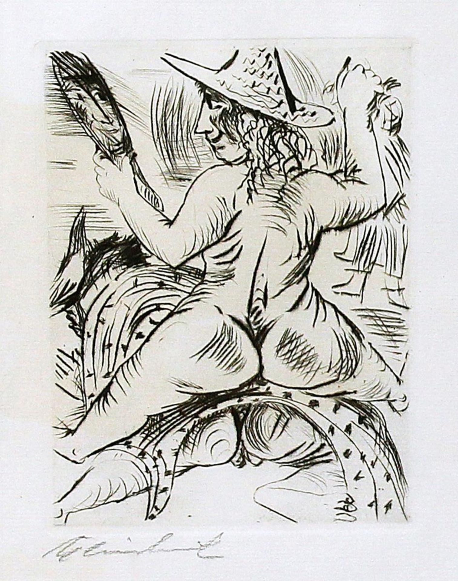 Kleinschmidt, Paul (1883 Bubliz-Bensheim 1949)Weiblicher Rückenakt mit Hut und Spiegel.