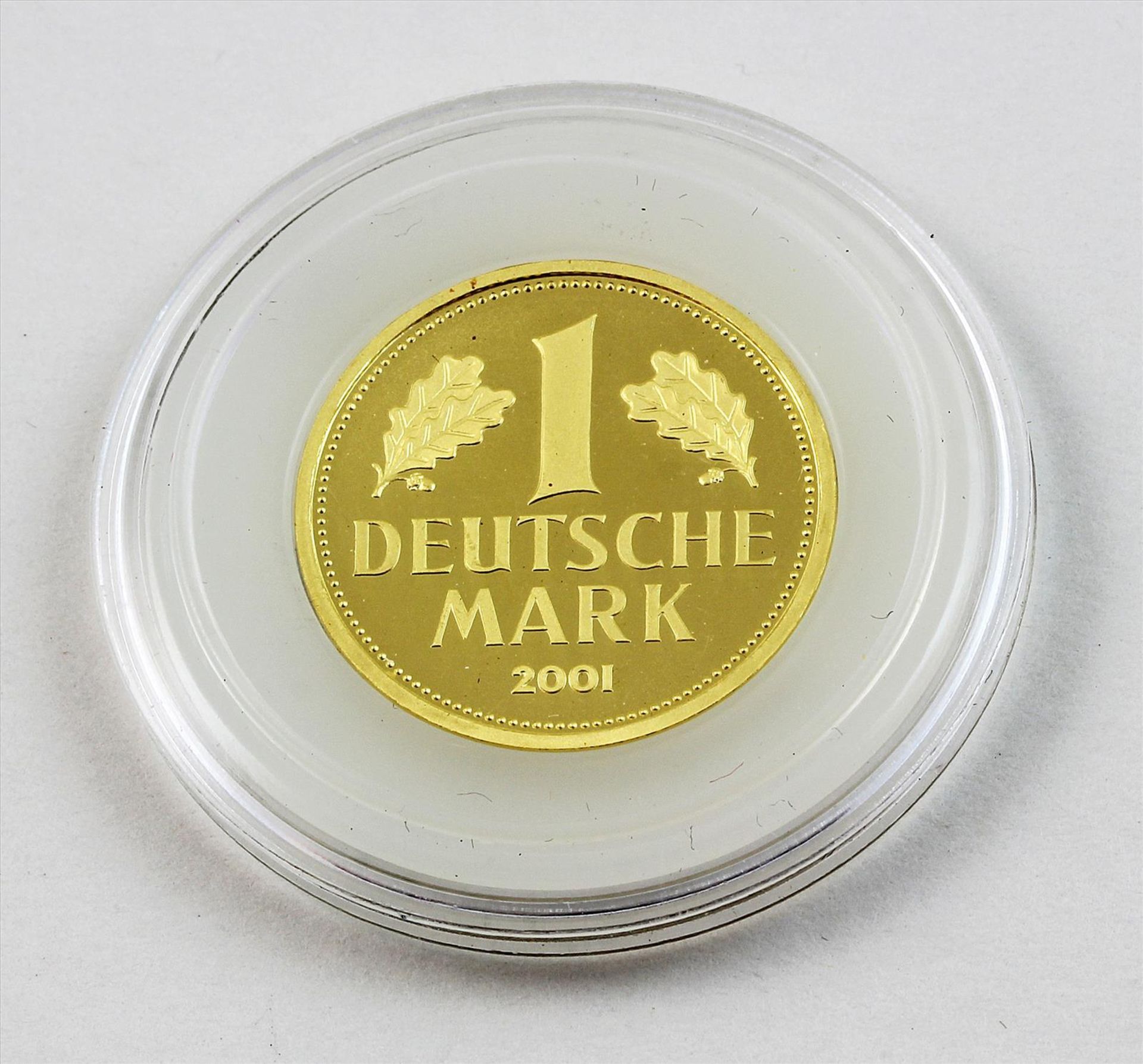 Goldmünze Deutschland, 1 DM, Jahrgang 2001.999/000 Feingold, 12 g. In Kapsel.
