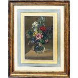 Biedermeier-Künstler (Anf. 19. Jh.)Blumenstillleben mit Rosen in einer Glasvase. Gouache/Papier (