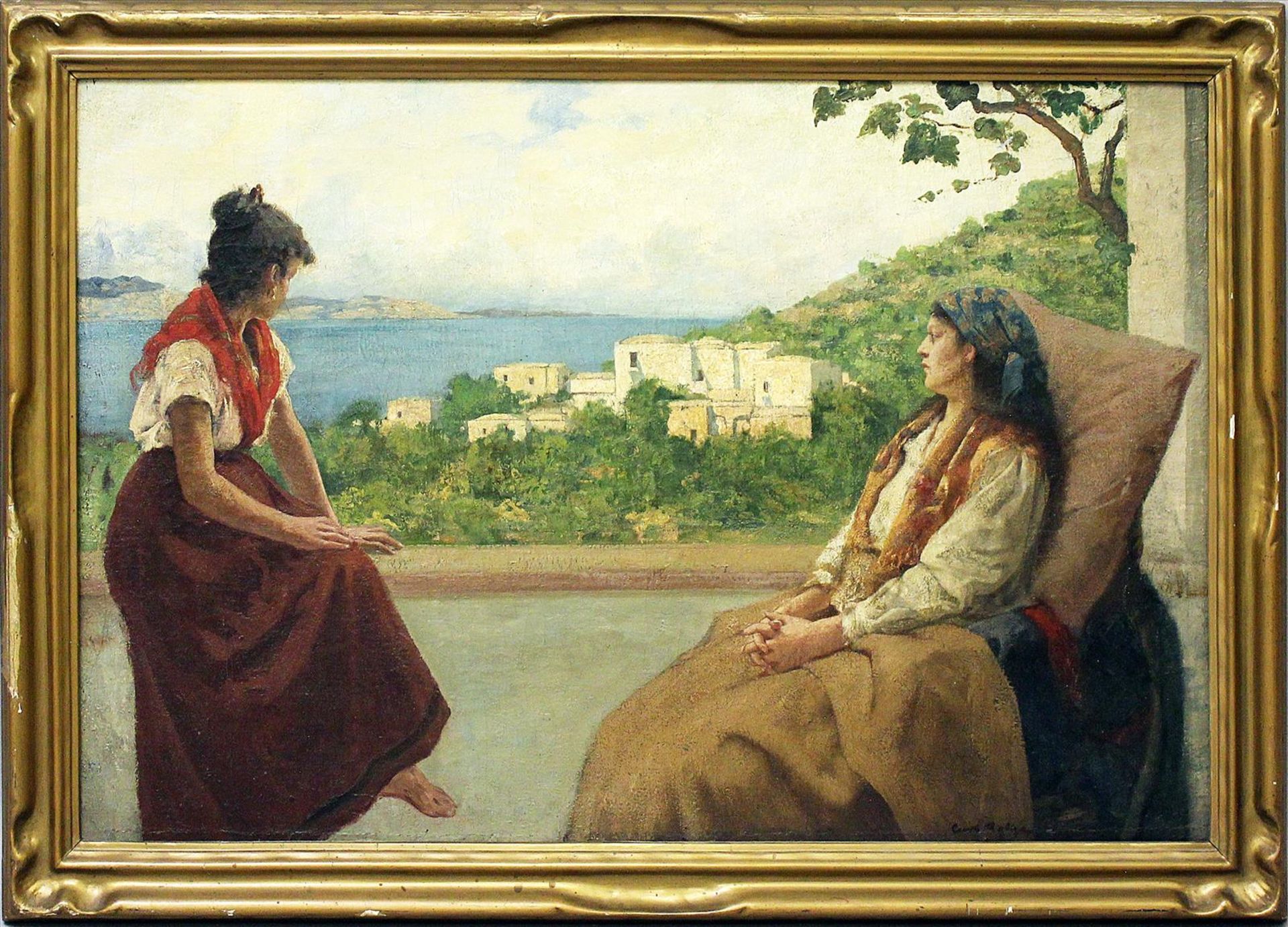 Agthe, Curt (1862 Berlin 1943)Zwei italienische Mädchen auf einer Terasse mit Blick auf