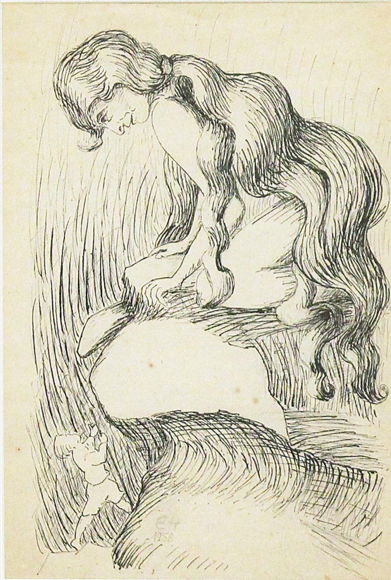 Haesele, Emmy (1894 Mödling/Wien-Bad Leonfelden 1987 )Rapunzel. Federzeichnung/Papier (l.