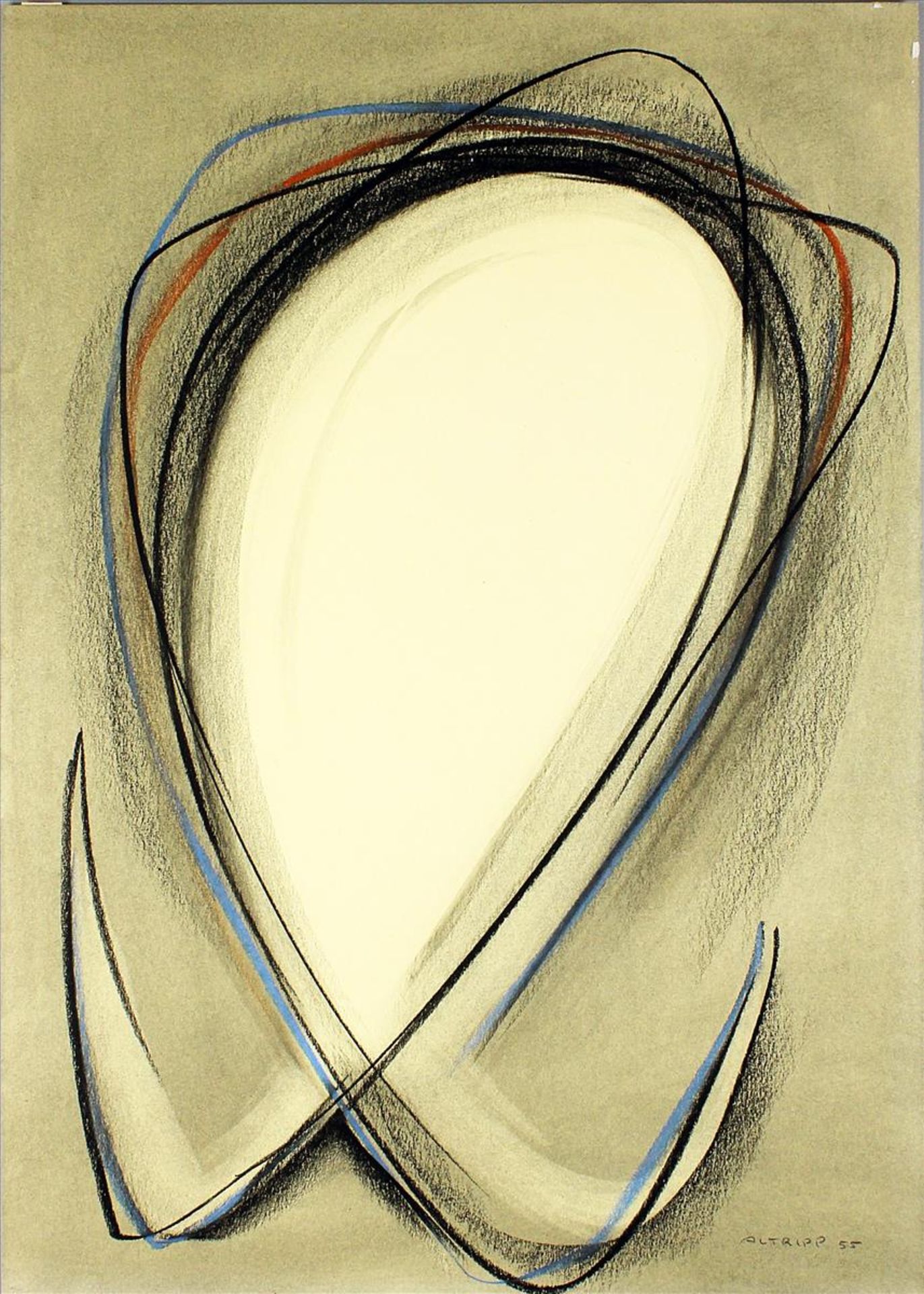 Altripp, Alo (1906 - 1991)Abstrakte Darstellung. Kohlezeichnung und Buntstift auf Papier, re. u. mit