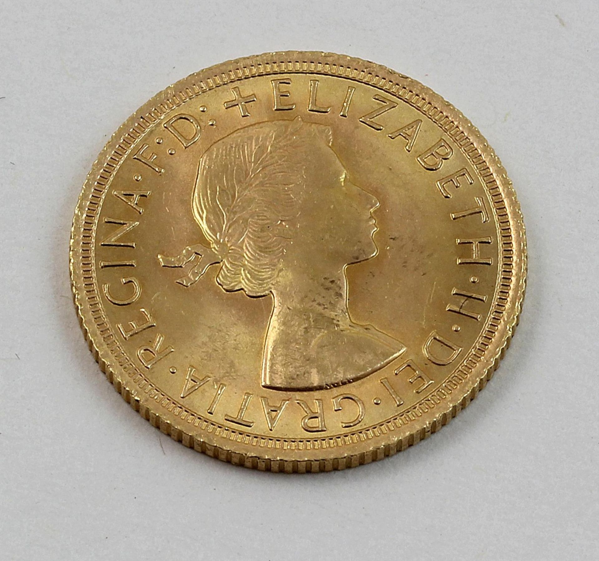 Goldmünze, England, Elisabeth II, 1 Sovereign 1966.916/000 GG, 7,99 g. ss.