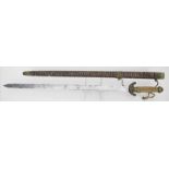 Schwert - Jian.Lange Eisenklinge mit graviertem Drachendekor und Inschrift. Parierstange mit