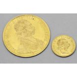 Zwei Goldmünzen:4 und 1 Dukat, Österreich 1915 (NP). 986/000 GG, 17,49 g. ss-vz.