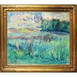 W.H., Nik (20. Jh.)Impressionistische Landschaft. Öl/Lwd., li. u. monog. 82x 100 cm. Rahmen (