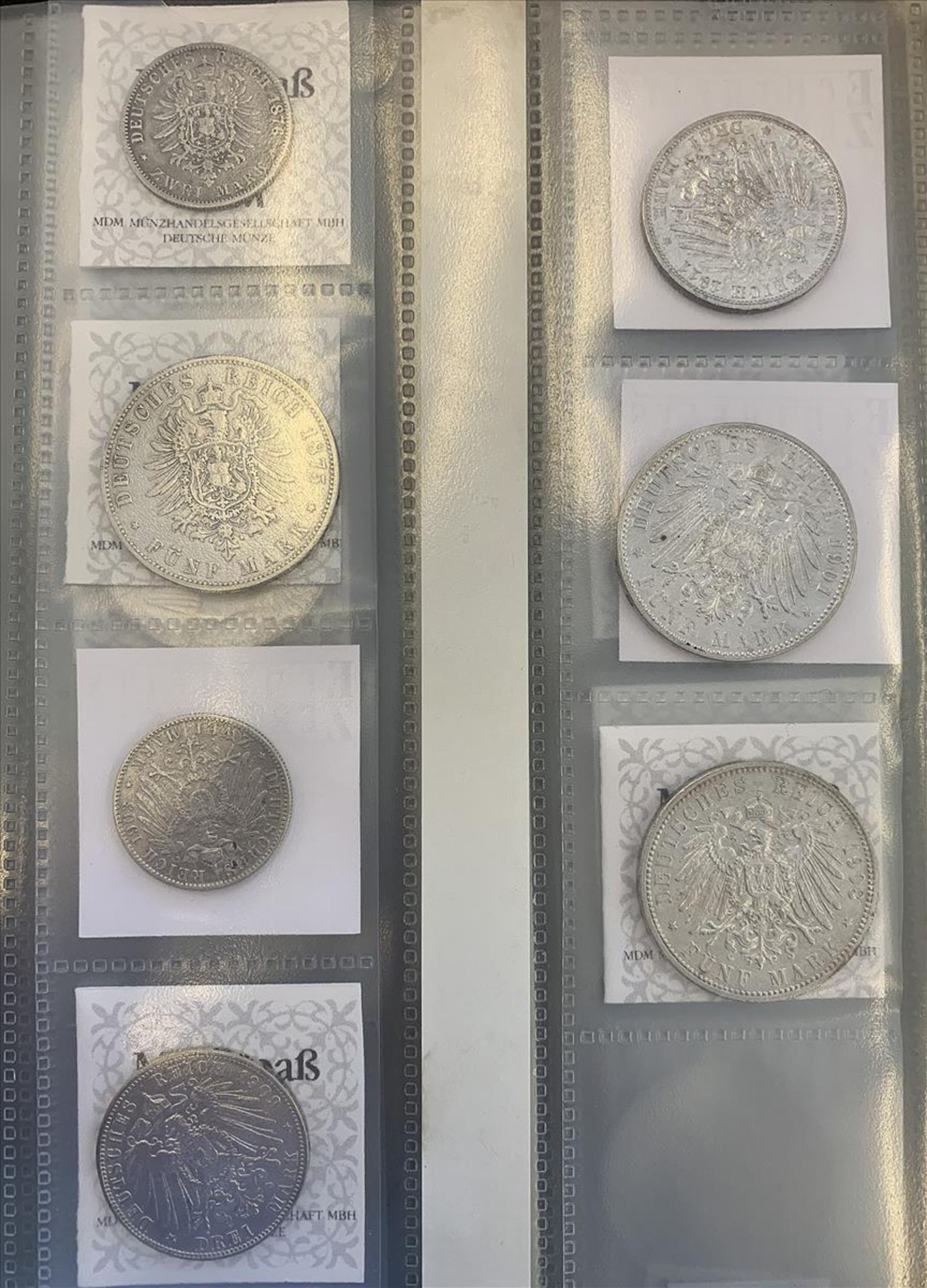 Hamburg, Freie und Hansestadt, Sammlung von sieben Silbermünzen:2 Mark 1876 und 1903, 3 Mark 1909