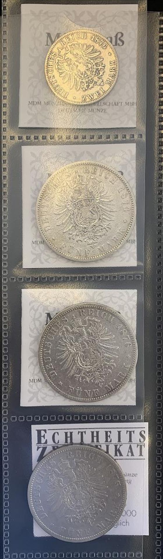 Preußen, Wilhelm I., 2 Mark 1876 und 5 Mark 1874, 1875 und 1876.s-ss. Jaeger Nrn. 96 und 97.