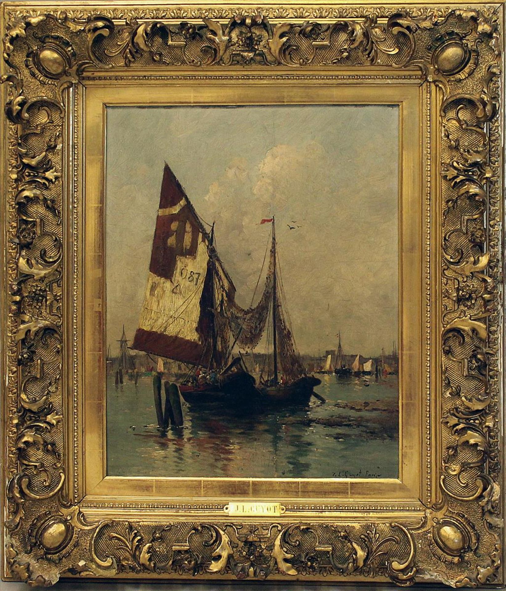 Guyot, Louise J. (1869 Frankreich 1927)"Venetianische Fischerbarken", so verso auf Etikett betitelt.