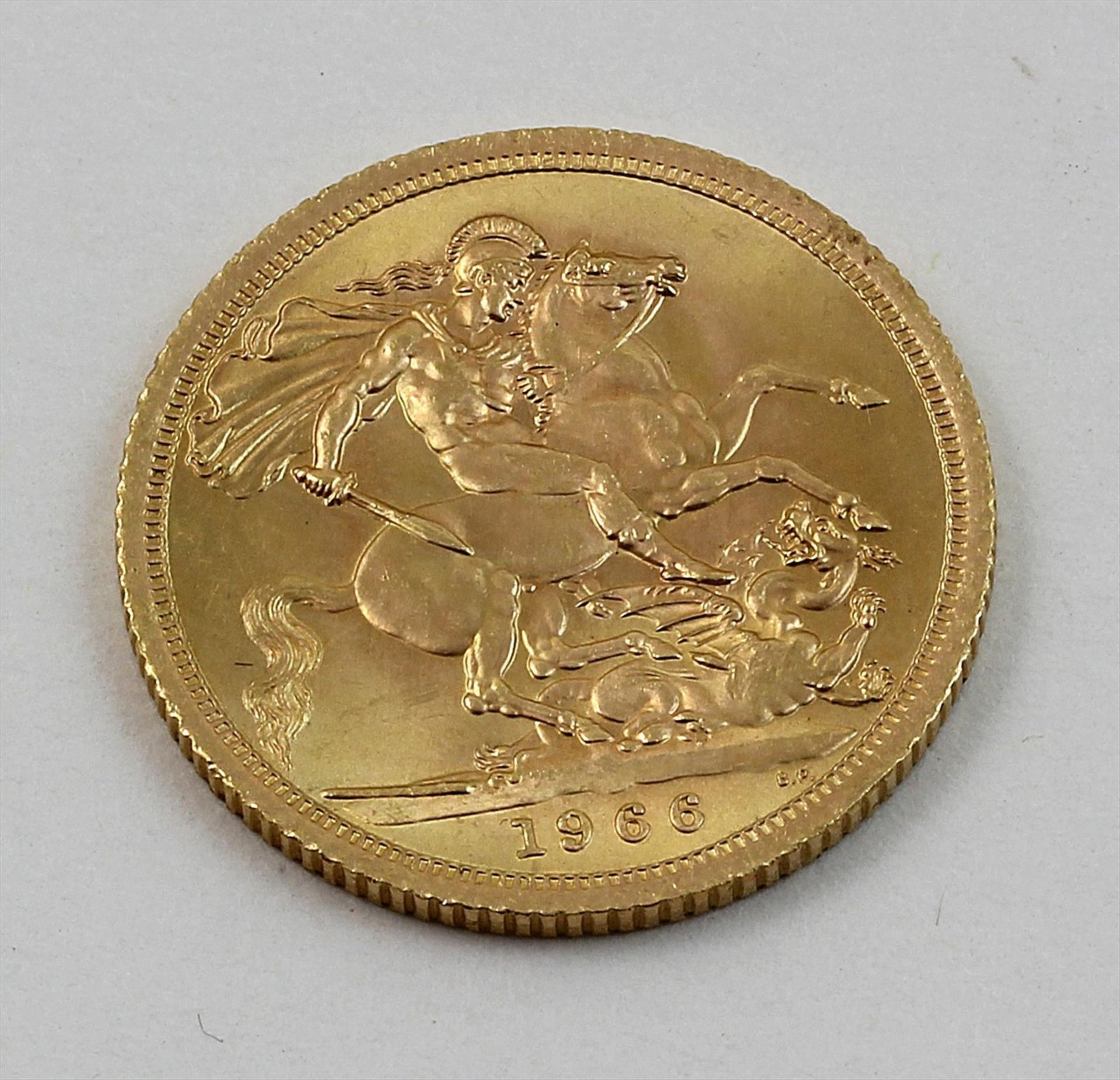 Goldmünze, England, Elisabeth II, 1 Sovereign 1966.916/000 GG, 7,99 g. ss. - Bild 2 aus 2