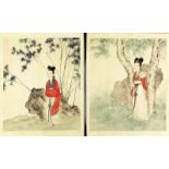 Unbekannter Maler (China, 19./20. Jh.)Darstellungen von Damen in Landschaften. Gouache/Seide (l.
