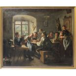 Rau, Emil (1858 Dresden - München 1937)Gesellige Runde auf einer Almhütte mit Bauern in Tracht. Öl/