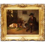 Burnier, Richard (1826 Haag 1884) wohlJäger mit seinem Hund und Wild. Öl/Lwd., auf Holztafel
