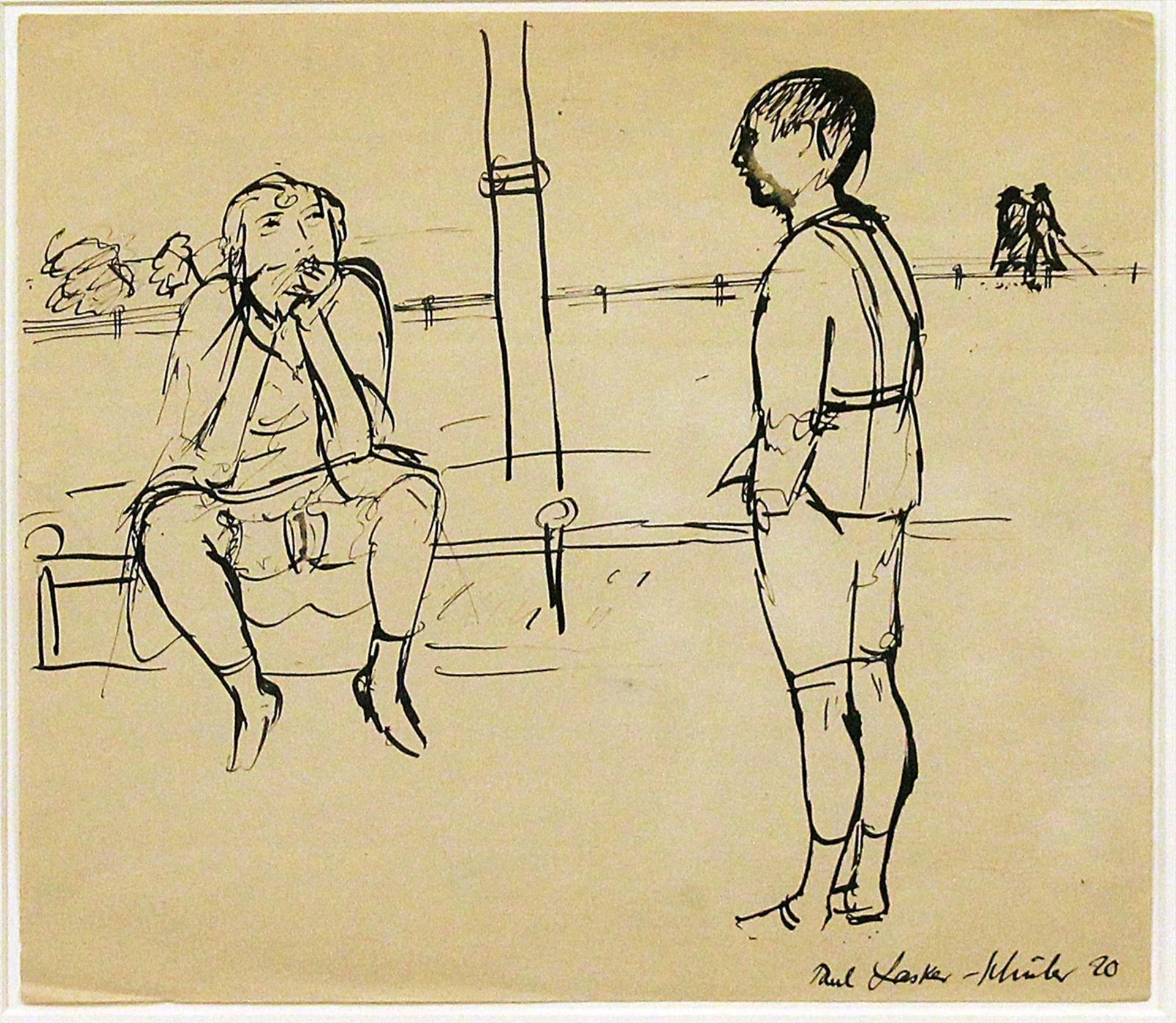 Lasker-Schüler, Paul (1899 Berlin 1927)Leichtes Mädchen im Park beim Gespräch, verso sitzende Dame