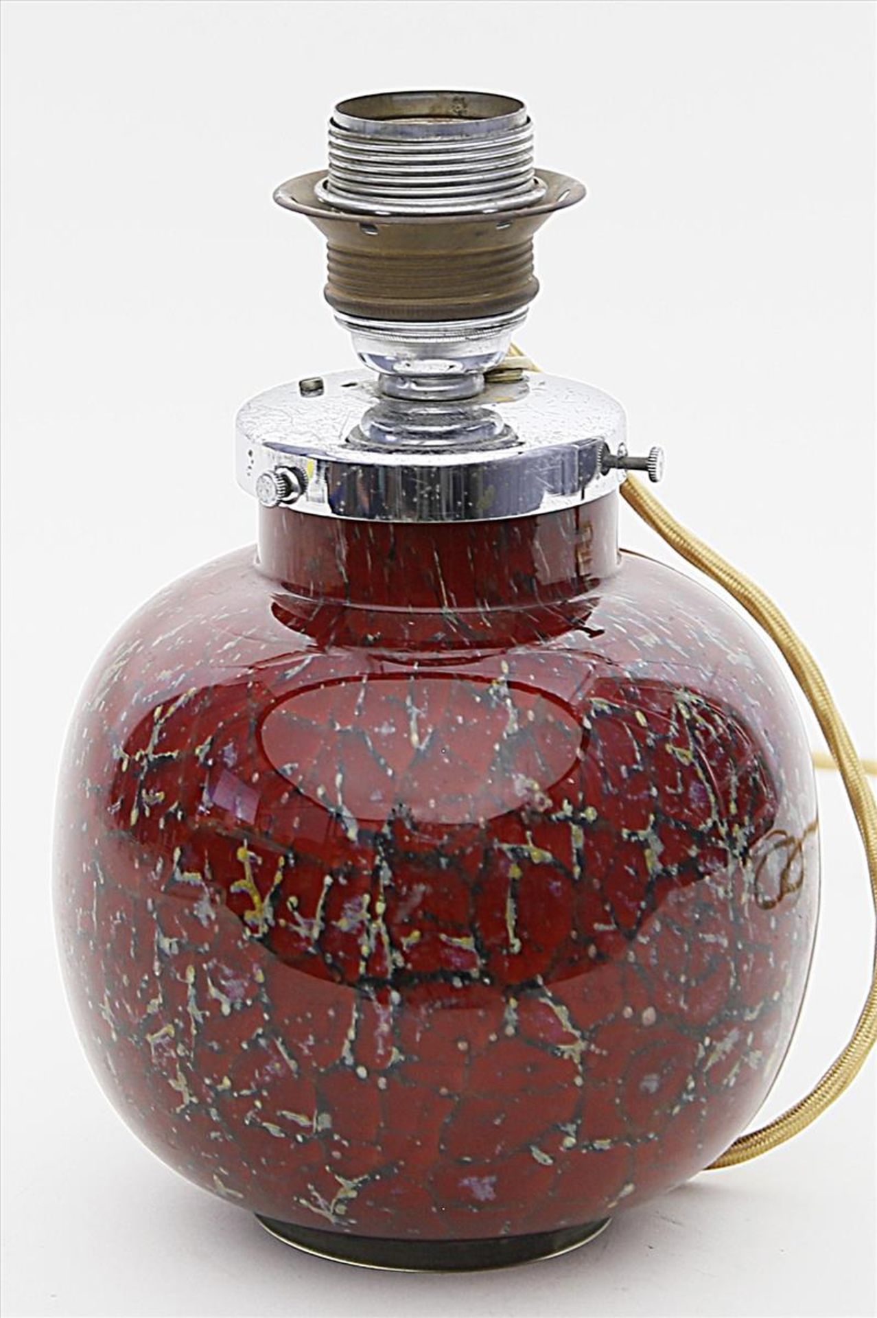 Tischlampe, WMF Ikora,ein- bzw. zweiflammig (innen). Farbloses Glas mit rotem Innenüberfang,