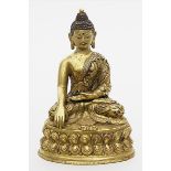 Buddha Amitayus.Vergoldete Bronze. Im Meditationssitz auf doppeltem Lotosthron sitzend, mit reich