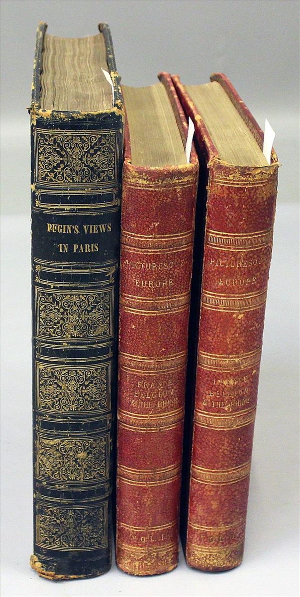 Drei Prunkbände:Pugin "PARIS", London 1833 und zweimal "EUROPE its PICTURESQUE SCENES, France,