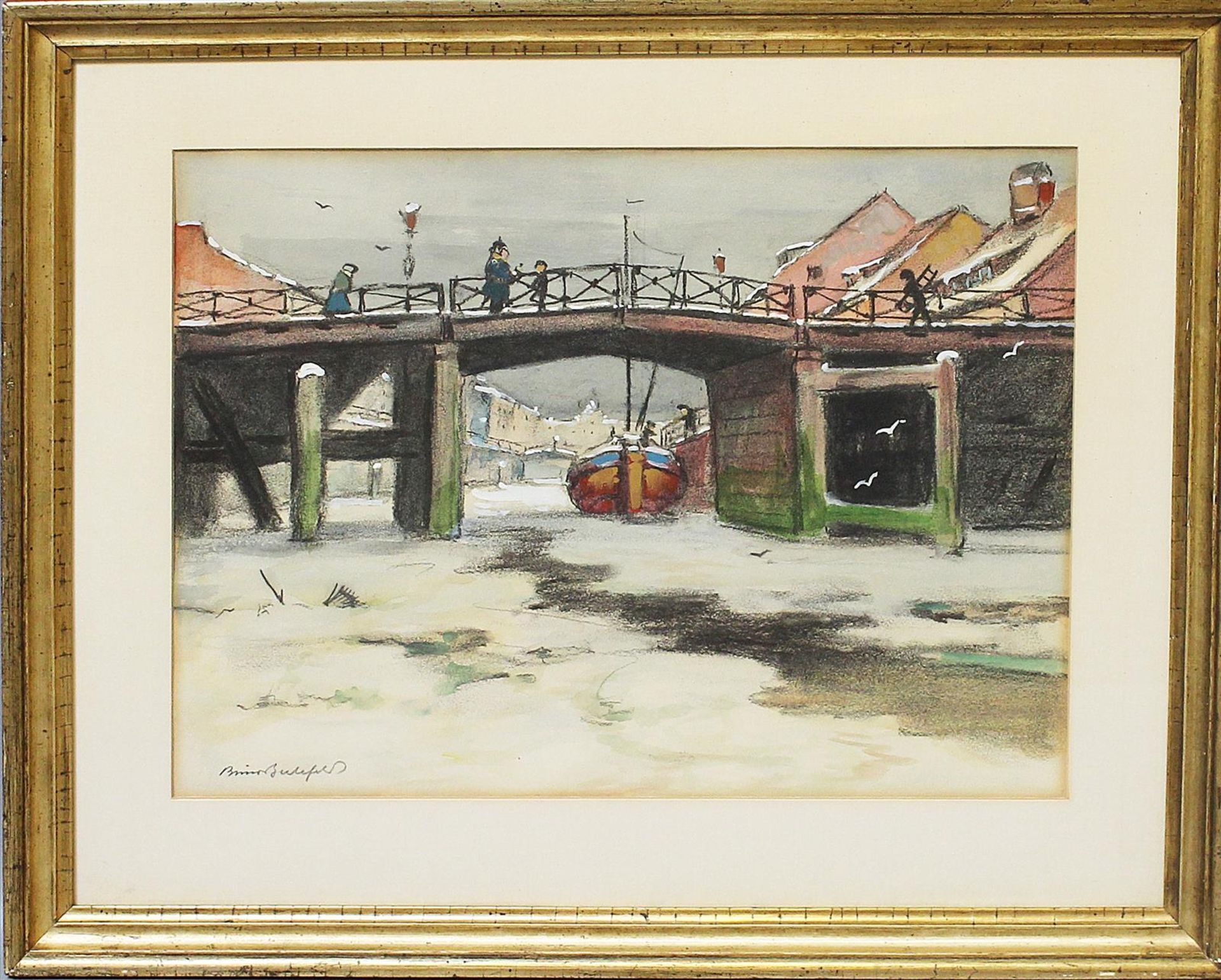 Bielefeld, Bruno (1879 Blumenau-Berlin 1973)Winterliche Berlinansicht mit der Inselbrücke. Kohle/