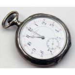 Herrentaschenuhr "J. Assmann Glashütte".Glattes 900/000 Silber-Gehäuse. Weißes Emailzifferblatt