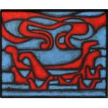 Pelzer (um 1965)Komposition in Rot und Blau. Öl/Rupfen, li. u. sign. 50x 60 cm. Leiste.